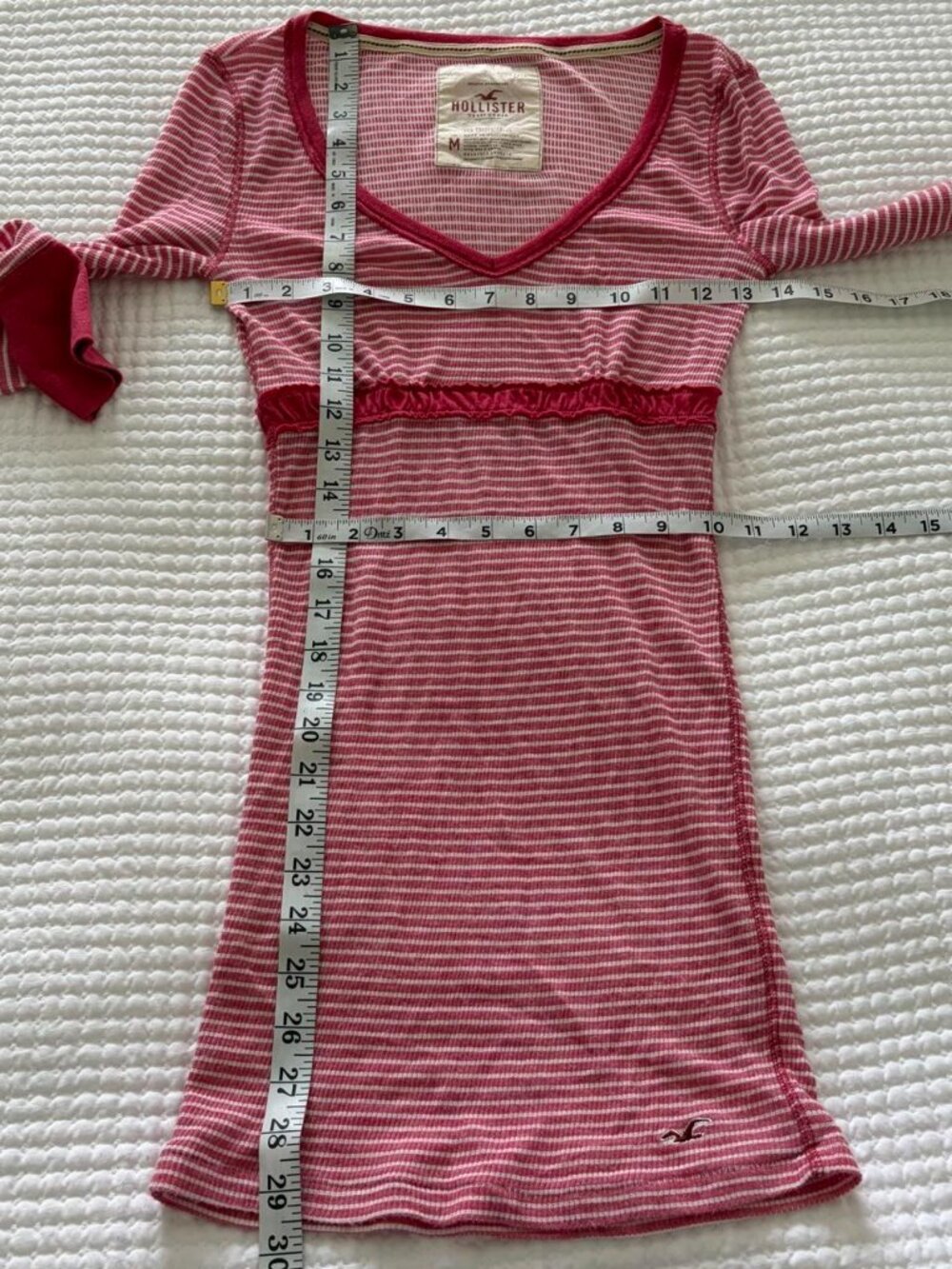 Hollister size medium pink and white striped long sleeve babydoll top y2k - Picture 5 of 11